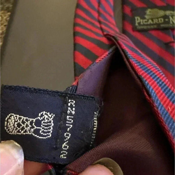 Picard-Norton Repp Men’s Neck Tie  Navy Blue Red All Silk 56X3 1/4" American USA - Picture 3 of 3